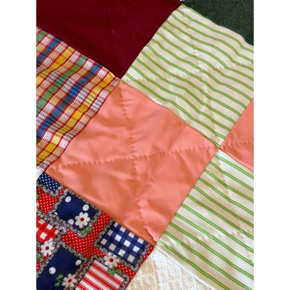 Vintage Handmade Patchwork Quilt Multi Color Plaid Floral Gingham APPROX 78x81